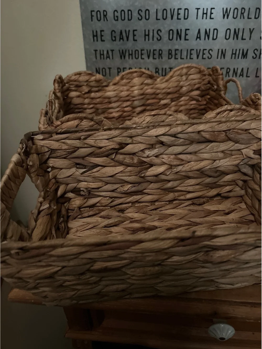 Handwoven Natural Water Hyacinth Storage Baskets Set of 2